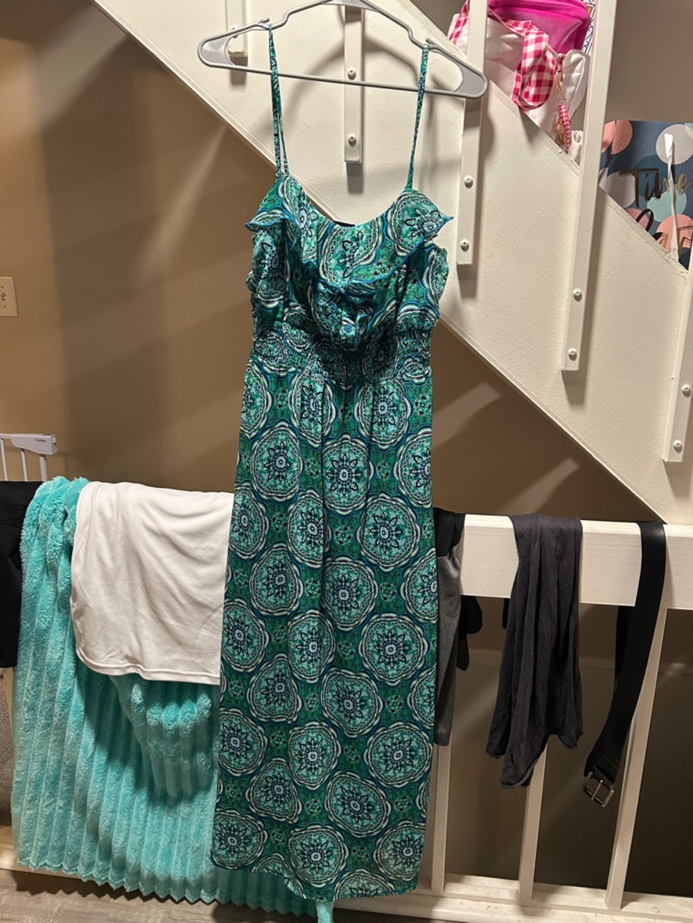Faded Glory Blue and Green Printed Maxi Dress